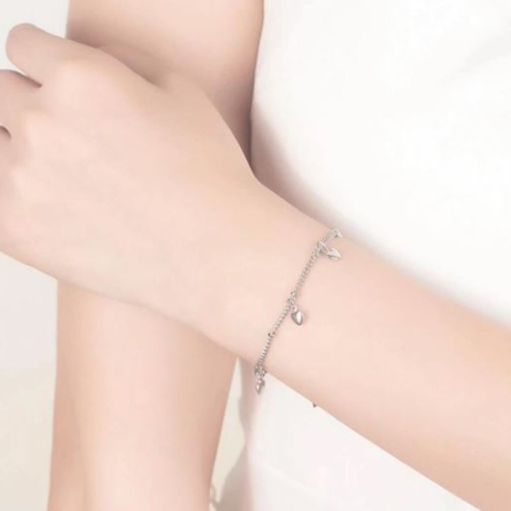 Dainty 925 Sterling Silver Heart Bracelet - Picture 3 of 7